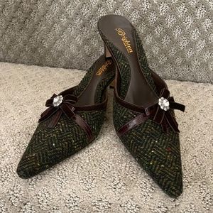 Brighton Women Brown + Green Tweed Mule Size 8 Narrow - Like New